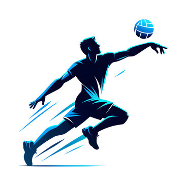Dynamic Blue Volleyball Player Silhouette Mid-Spike