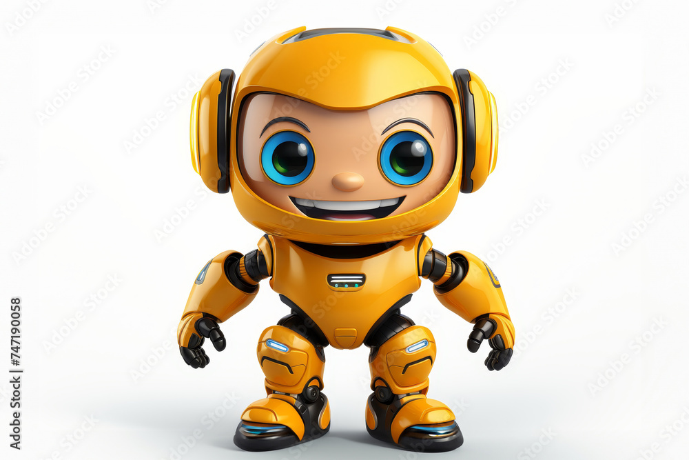 Poster adorable and funny 3d cartoon robot character with a playful and charming expression