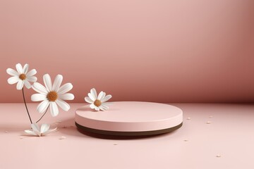 Obraz na płótnie Canvas Elegant stone podium with splayed pastel petals in full bloom, creating a beautiful template.