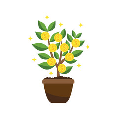 Money tree vector illustration. Coin plant on isolated background. Success investment sign concept.