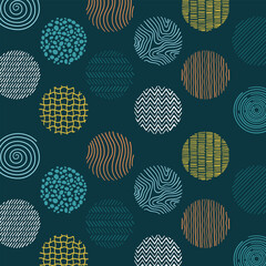 Hand drawn round vector illustration. Color seamless pattern on isolated background. Hand doodle sign concept.