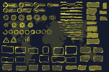 Sci Fi HUD modern futuristic  interface HUD elements set pack. User Interface, frame screens. Callouts titles, FUI circle set, Loading bars. Dashboard reality technology screen. Vector
