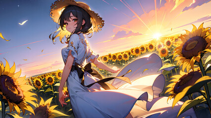 Girl in a dress on a meadow