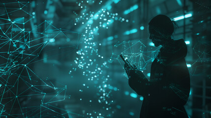 A person studies processes from a big screen