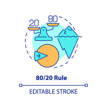 80 20 rule multi color concept icon. Time management. Round shape line illustration. Abstract idea. Graphic design. Easy to use in infographic, promotional material, article, blog post