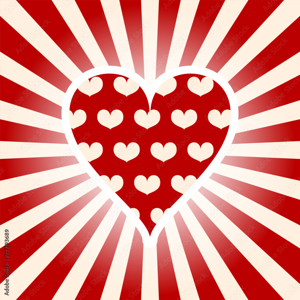 Poster heart on red retro backgroundwith rays - vector design