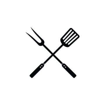 recommend clip art: Grill fork and spatula tools Isolated icon set. Barbecue or BBQ symbol silhouette vector illustration