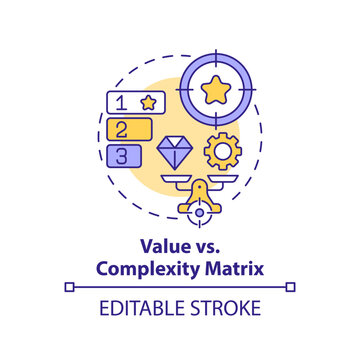 Value vs complexity multi color concept icon. Project management. Round shape line illustration. Abstract idea. Graphic design. Easy to use in infographic, promotional material, article, blog post
