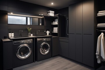 Contemporary interior design of a functional laundry room in a real home setting