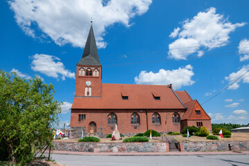 Fototapeta premium Neo-Gothic church of St. Margaret and Our Lady of the Scapular is Smilowo, Greater Poland Voivodeship, Poland 