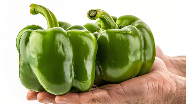 Fresh green bell pepper capsicum on a white background