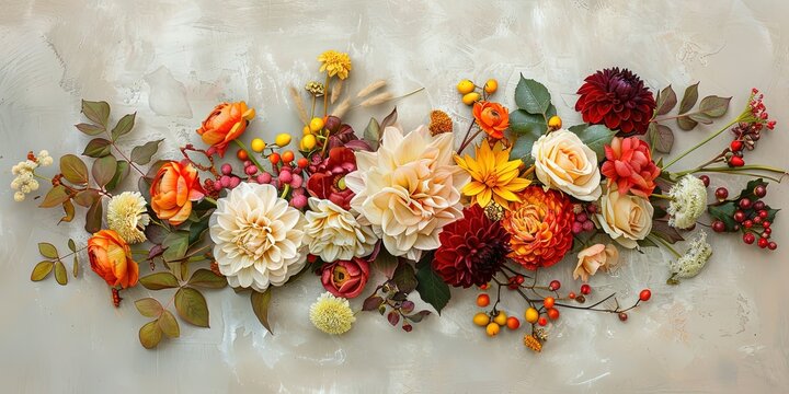 Autumn flowers, thanksgiving, warm colors, background, template.
