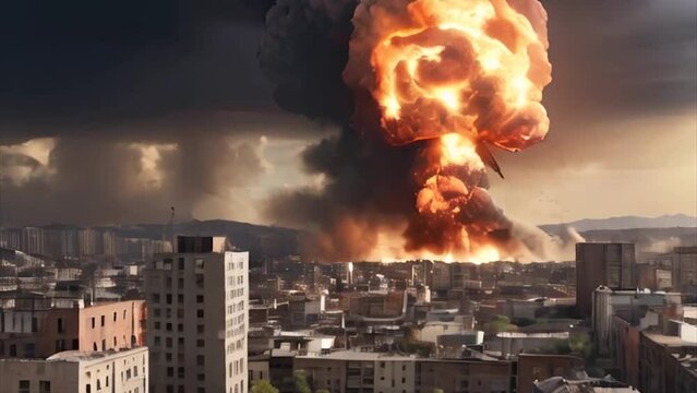 The explosion of nuclear bomb in the city.
