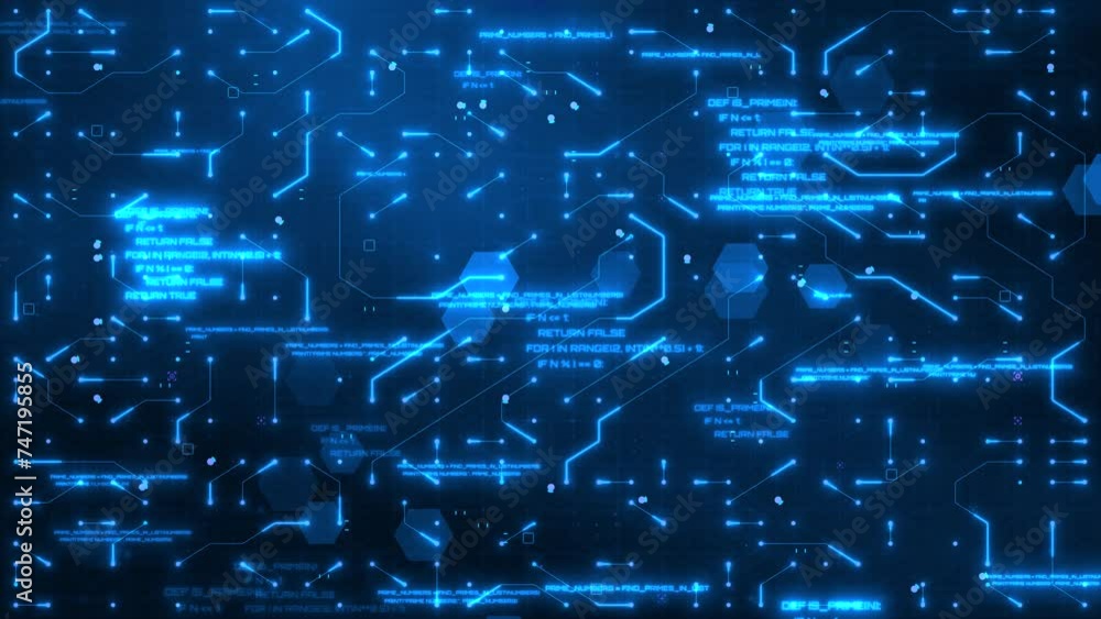 Poster blue circuitry matrix: futuristic tech animation with digital lines, neon glow, and artificial intel