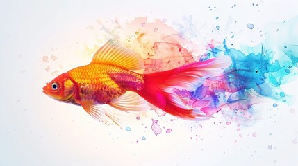 Vibrant Goldfish Swimming Ethereally Amongst Colorful Ink Plumes in Water