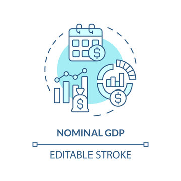 Nominal gdp soft blue concept icon. Economic indicator. Goods and services. National economy. Round shape line illustration. Abstract idea. Graphic design. Easy to use in brochure, booklet
