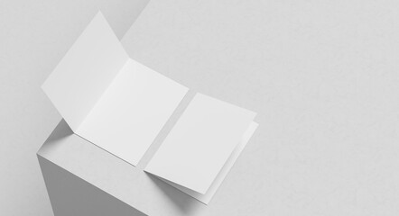 Bi fold brochure mock up isolated on white background. Bi fold paper mock up. 3D illustration - 747197073