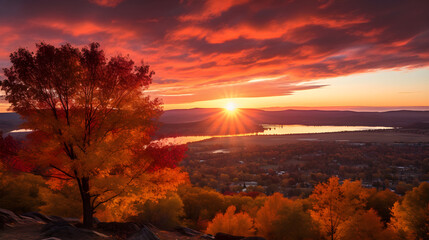 Fall's Grand Finale: An ethereal Autumn sunset over picturesque landscape