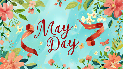 May Day, Incorporate whimsical illustrations of blooming flowers and dancing ribbons
