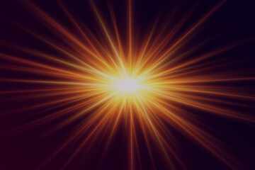 Flash of a golden star. Light effect of lines and glare.