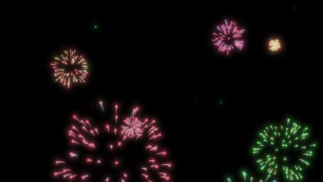 Fireworks colorfull motion animation video. Firework Celebration colorfull on black screen. 4K Resolution
