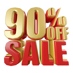 90 percent off sale red number 3d render