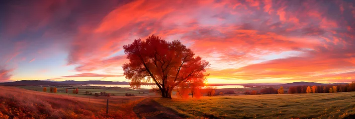 Foto op Canvas Fall's Grand Finale: An ethereal Autumn sunset over picturesque landscape © Marguerite