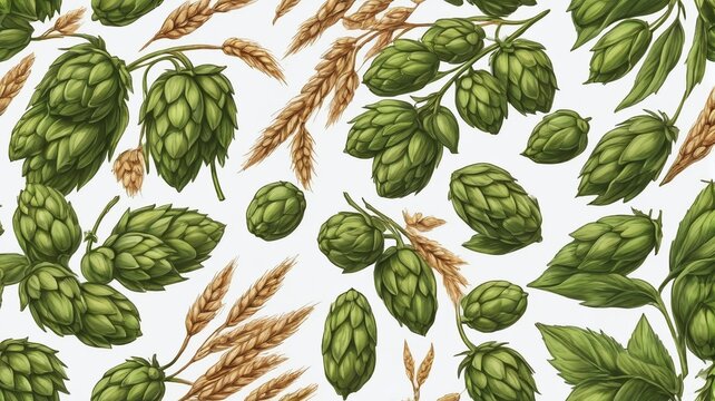 Hand-Drawn Hops And Wheat Illustrations, Isolated On White