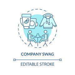 Company swag soft blue concept icon. Office branded merchandise. Gifts for team members. Employee recognition. Round shape line illustration. Abstract idea. Graphic design. Easy to use