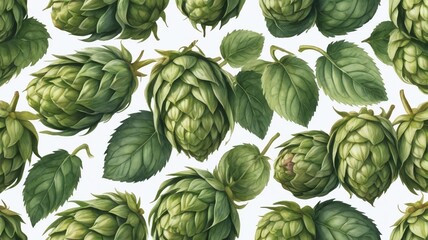 Watercolor Illustration Of Hops Cones On A White Background