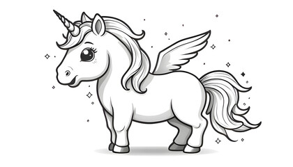 Obraz na płótnie Canvas Charming unicorn dabbing. Vector image in black and white intended for coloring books.