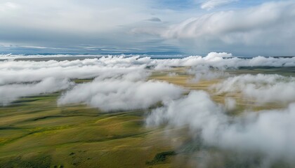 Morning landscape. Mongolian prairies and clouds above them generated AI