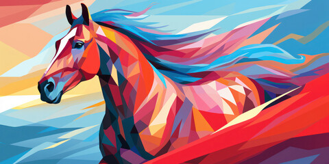 Fototapeta na wymiar Wild Beauty: A Majestic Stallion in a Colorful Abstract Artwork, Running Free in the Nature's Canvas