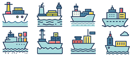 Delivery cargo vessel line icons set. 6 icon delivery, shipping, logistics symbols.