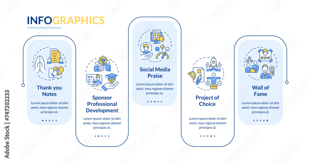 Poster employee acknowledgement blue rectangle infographic template. data visualization with 5 steps. edita