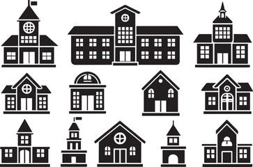 Set of buildings, house icons, collection home sign. Hand drawn vector illustration