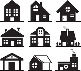 Fototapeta premium Set of buildings, house icons, collection home sign. Hand drawn vector illustration