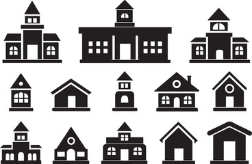 Set of buildings, house icons, collection home sign. Hand drawn vector illustration