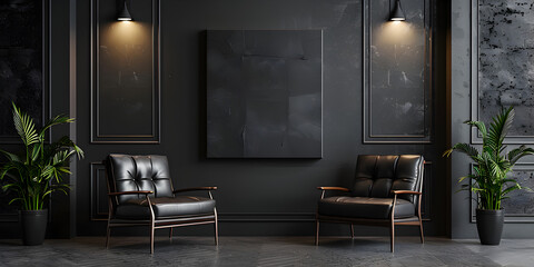 A mock up of an interior living room in a classic black design, 
Dark Concept Design Of Classic Architecture Living Room Interior