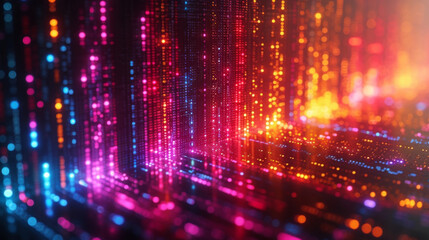 Closeup of a rainbow of digital codes forming a captivating and intricate texture.