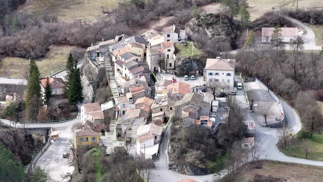 Aerial view of the village of Collongues in the Chanan valley
