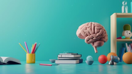 Creative concept of the human brain on blue background - obrazy, fototapety, plakaty