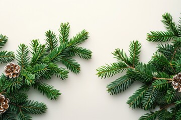 Obraz premium Pine Cones and Evergreen Needles on White Background