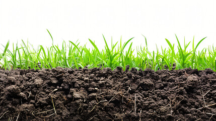 Green grass on soil isolated on white