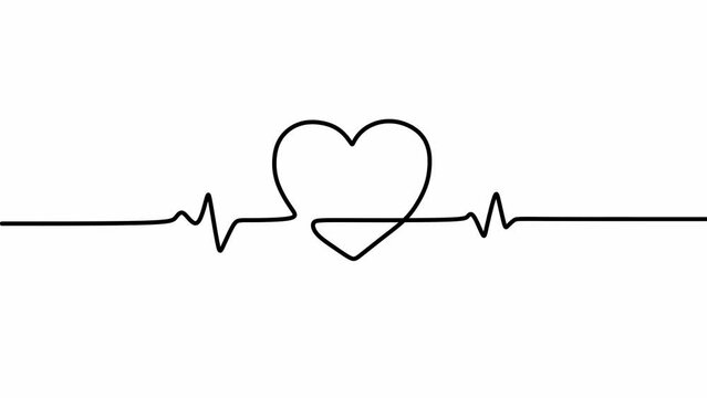 animation Single solid line art cardiogram anatomical human heart silhouette. Healthy medicine and love concept one sketch outline design.