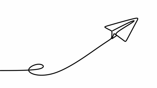 Animation Paper plane one line drawing. Continuous single hand drawn business metaphor of creativity and freedom of craft airplane illustration minimalism.	