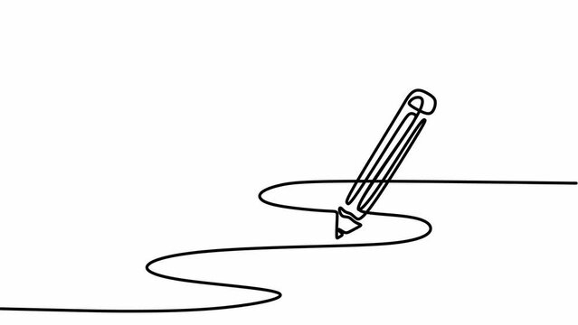 Animate Pencil with continuous one single line drawing isolated on white background. Line art animation. 