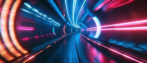 Urban Neon Light Tunnel, Long Exposure Light Trails, Night Photography.