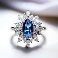 A Lustrous Symphony of Sapphire and Diamond, Unveiling Timeless Brilliance in the Shimmering Halo of Elegance