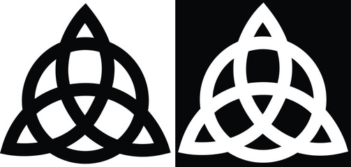 Triquetra sign icon set. Leaf like celtic simple symbol black and white line vector colllection. Trikvetr knotof three viking tribal for tattoo flat style image isolated on transparent background - obrazy, fototapety, plakaty